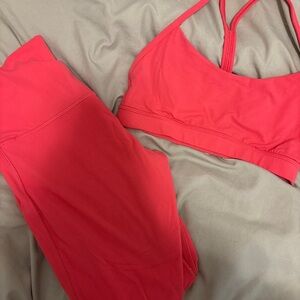 Lululemon Athletica guava pink align leggings and flow y bra